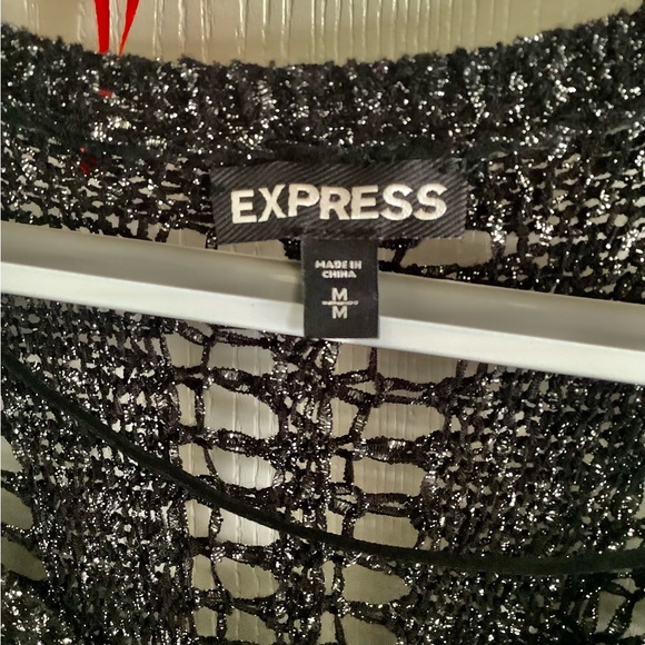 Express crocheted sweater black silver nice over leggings size medium. H… - Picture 4 of 12